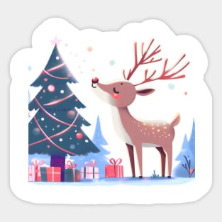 Reindeer Enjoying Their Christmas Tree Sticker